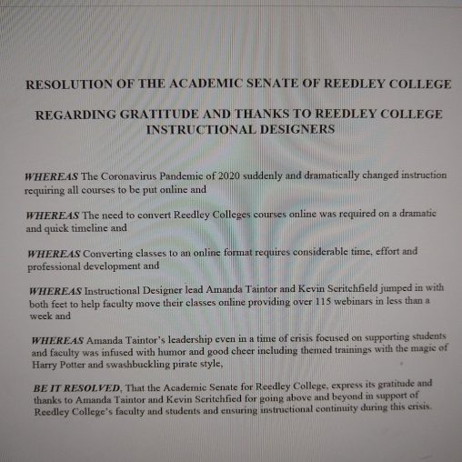 Academic Senate thanks instructional designers