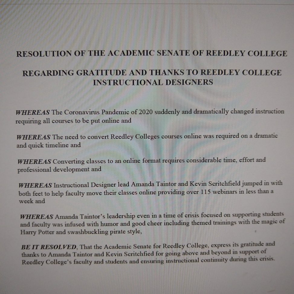 Academic Senate thanks instructional designers